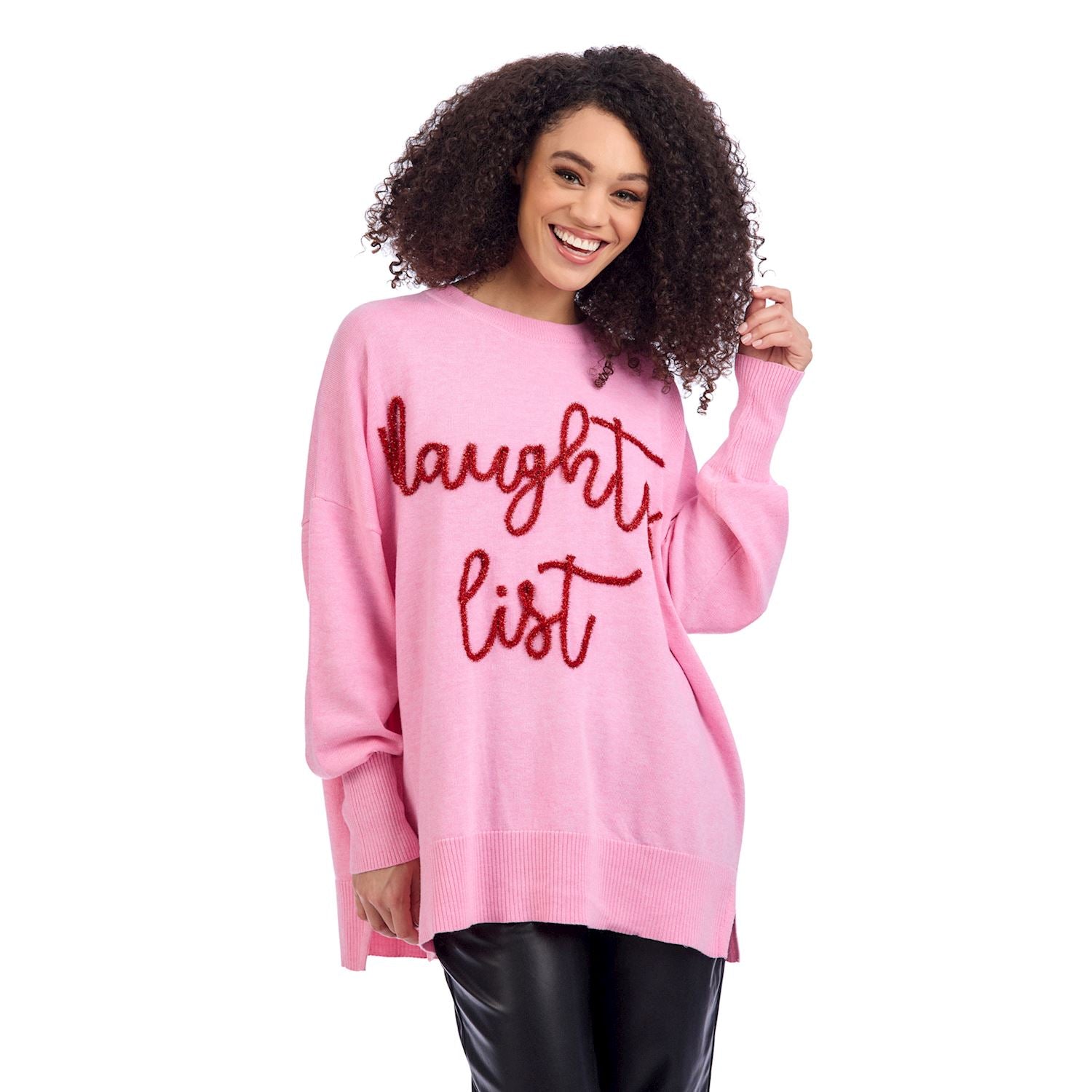 Mudpie- Pink Holiday Sparkle Sweater (ONE-SIZE) 