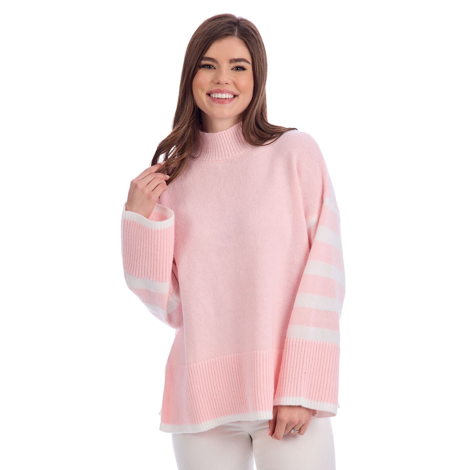 Mudpie- Pink Costner Striped Sweater (One-Size) 