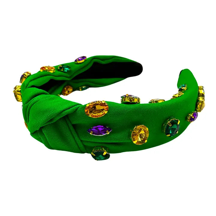 Green Knot Mardi Gras Rhinestone Headband