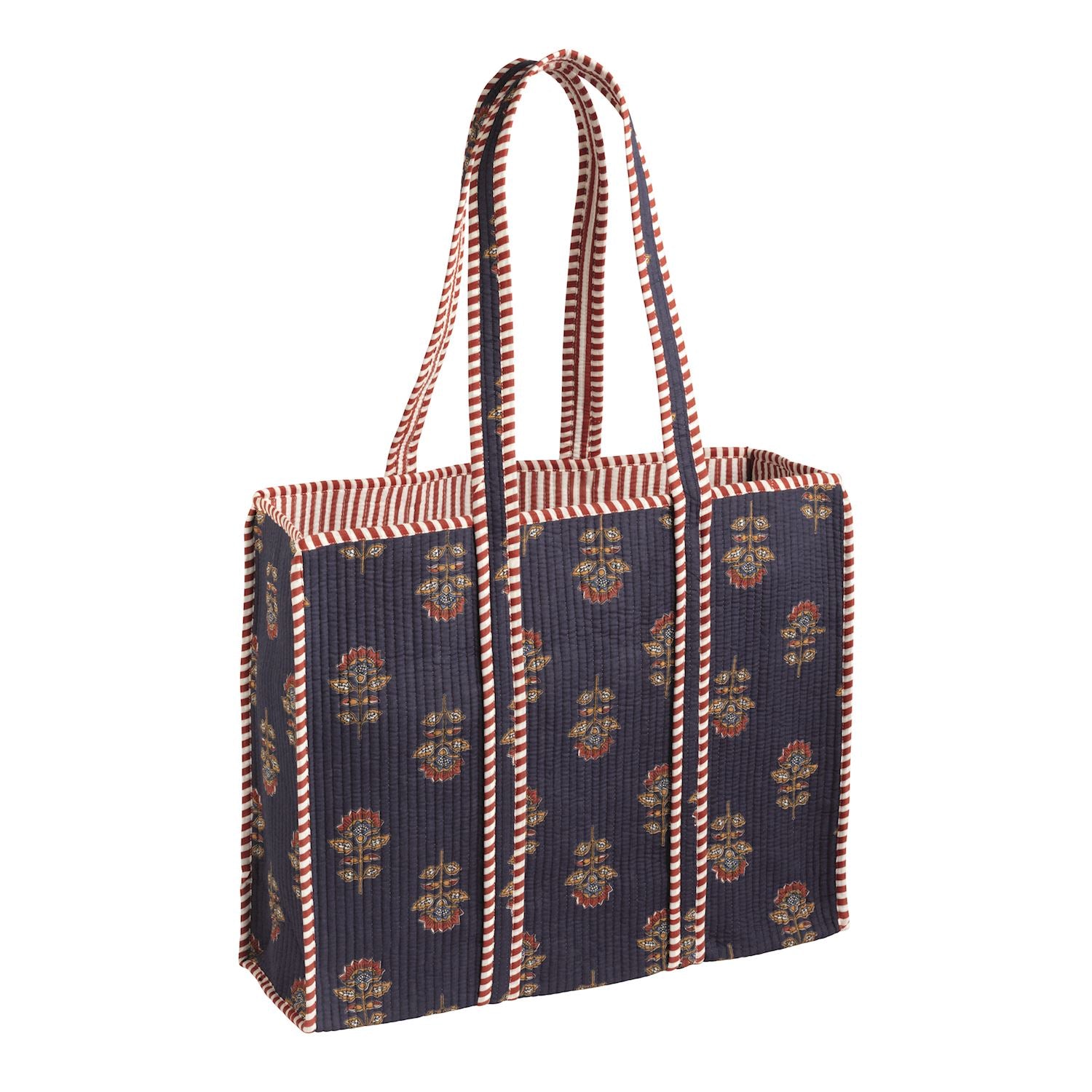 Mudpie- Navy Harvest Block Print Tote 