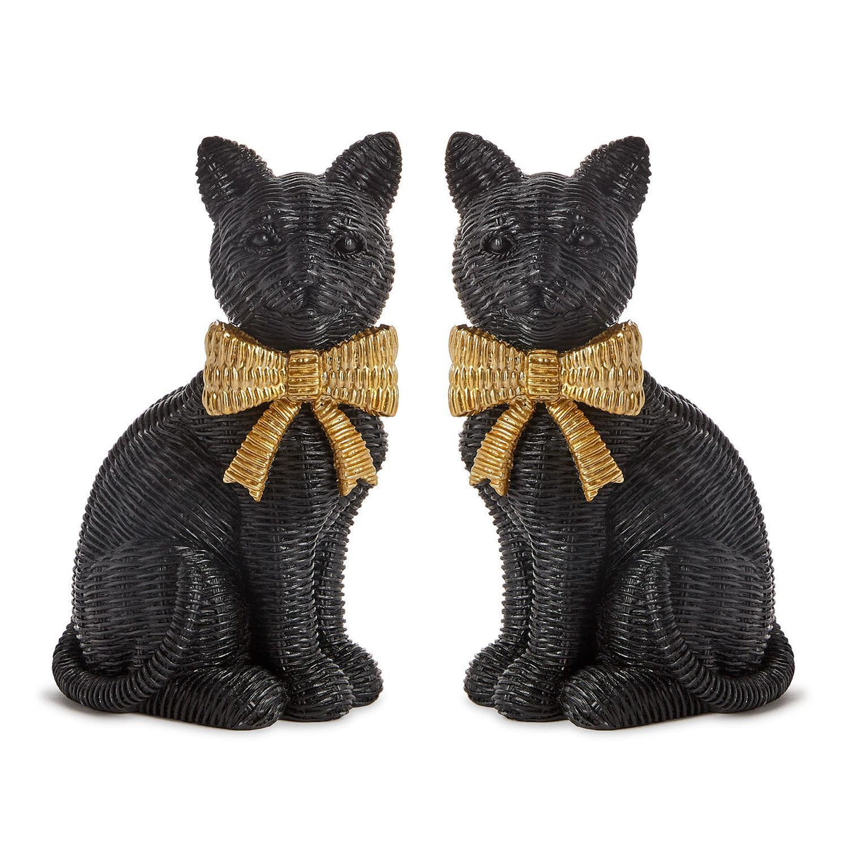 Twos Company Set Of 2 Wicker Black Cats With Gold Bow