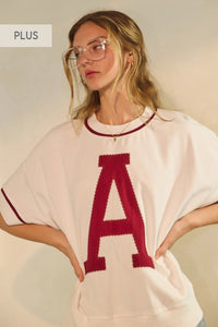 Oddi White Oversized Vintage Inspired A Tee With Red Trim PLUS Sizes