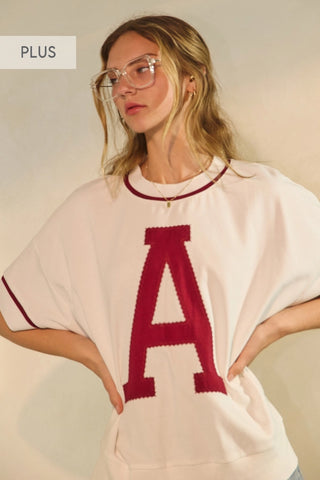 Oddi White Oversized Vintage Inspired A Tee With Red Trim PLUS Sizes