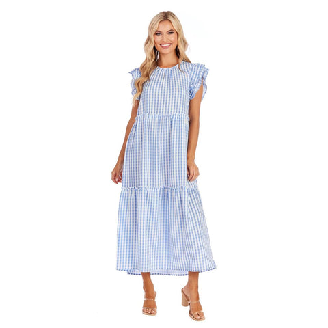 Mudpie- Gingham Bardot Maxi Dress #85000211