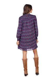 Mudpie- Navy Block Print Bennington Smocked Dress Item 