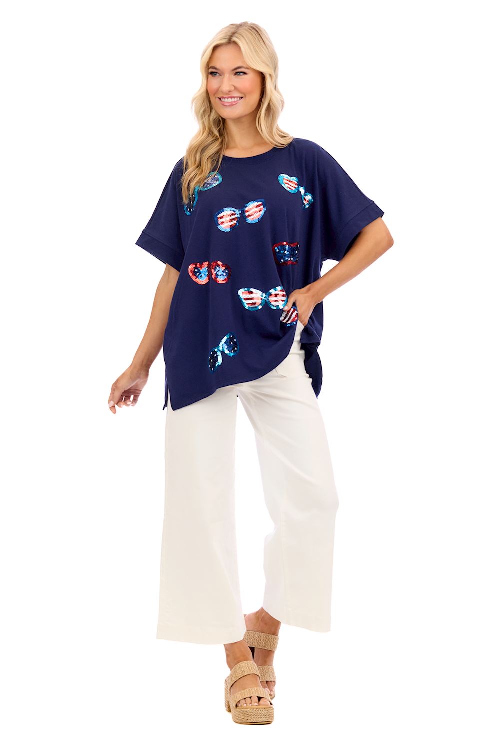 Mudpie- Navy Americana Sparkle Top 