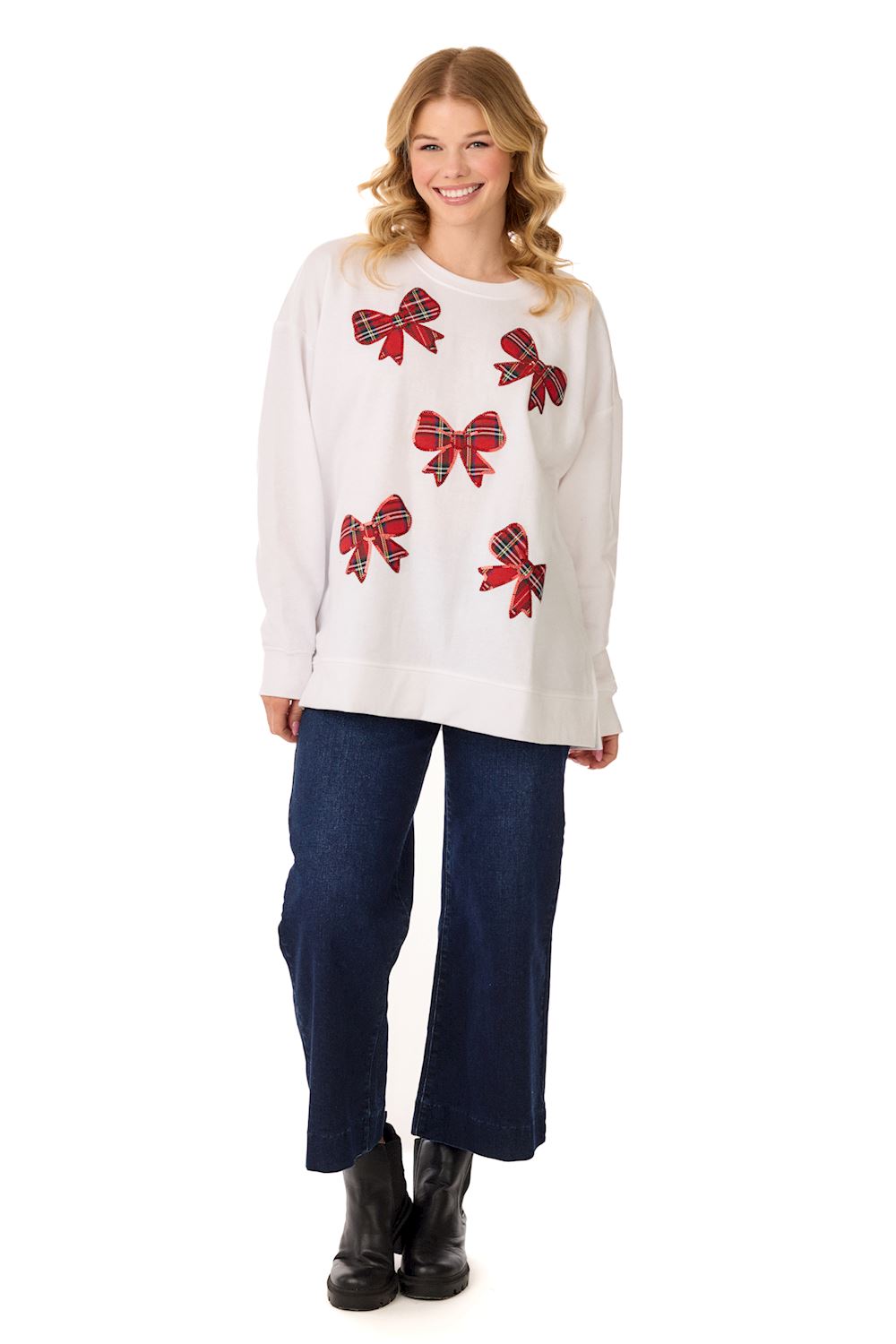 Mudpie- Tartan Bow Sparkle Sweatshirt 