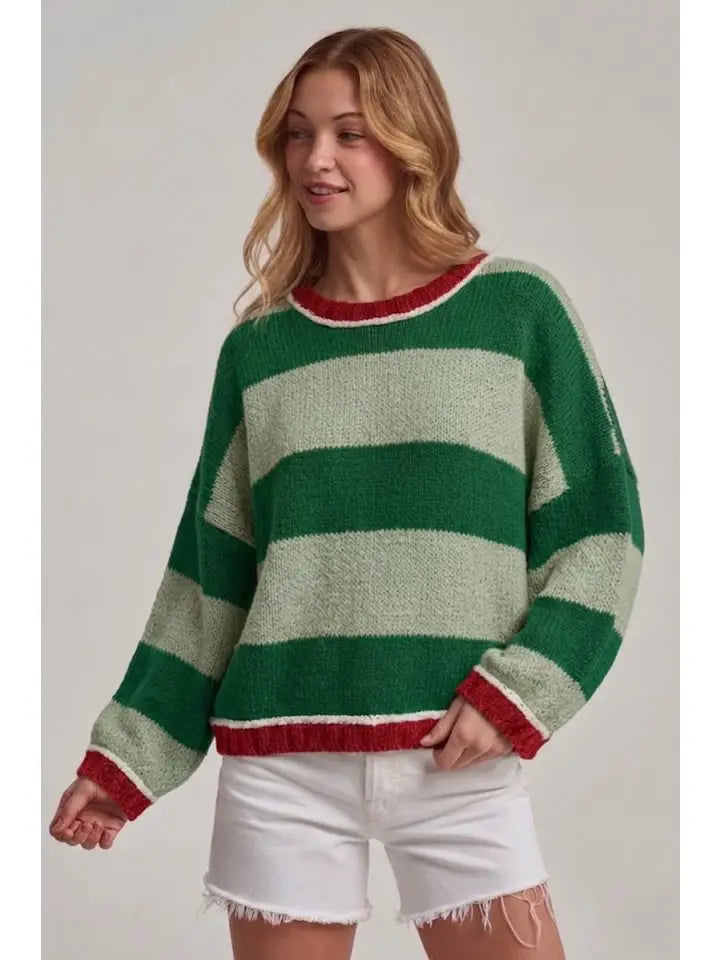 BON Christmas Stripe Casual Cozy Sweater