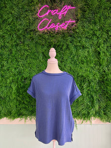 Barefoot Ladies #2071 Dark Blue Textured Knit Exposed Stitching T Shirt