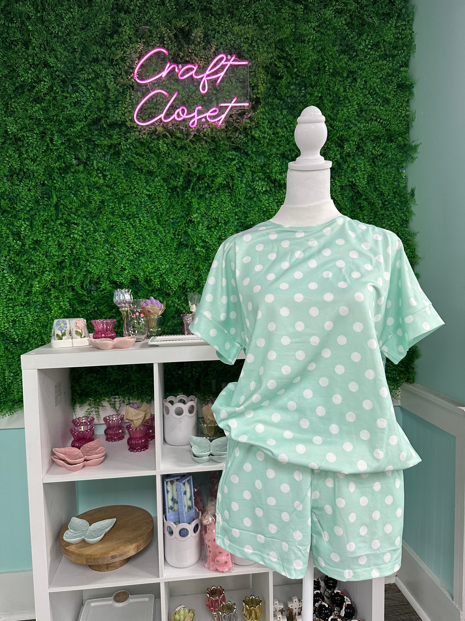 Barefoot Ladies Teal Polka Dot Short Set