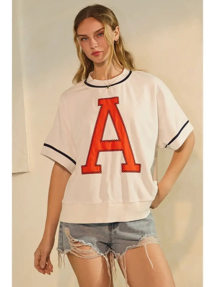 Oddi White Oversized Vintage Inspired A Tee In Orange & Blue
