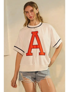 Oddi White Oversized Vintage Inspired A Tee In Orange & Blue