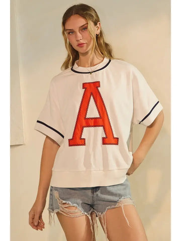 Oddi White Oversized Vintage Inspired A Tee In Orange & Blue