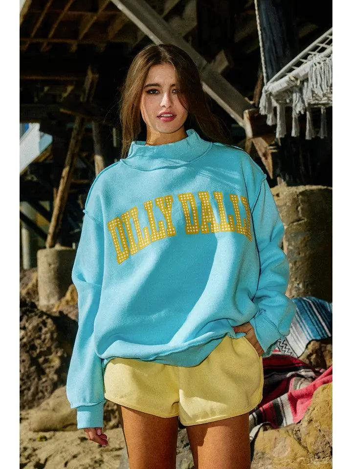 Dillydally Sky Blue Reversible Mockneck Sweatshirt