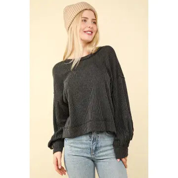 Two Tone Otto Ribbed Oversized Soft Comfy Knit Top