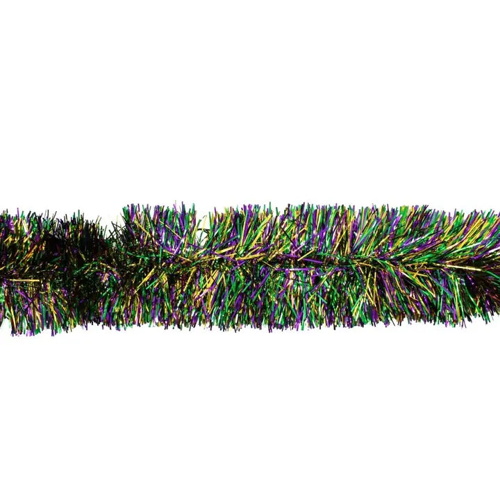 Purple, Green, and Gold Pine Needle Tinsel Garland 9' X 5" (Each)