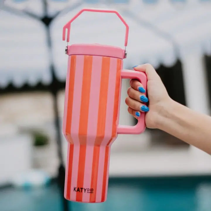 Katydid Pink and Orange Striped 38 oz Cabana Jug Tumbler