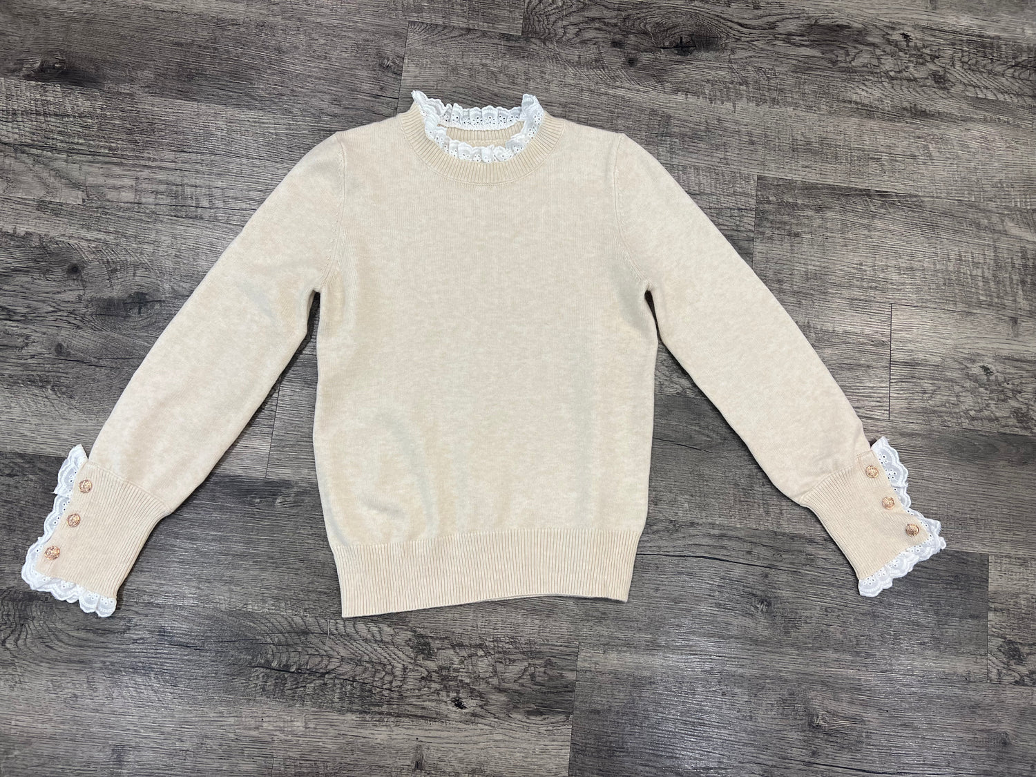 Barefoot Eyelet Lace Trim Sweater In Cream *FINAL SALE*