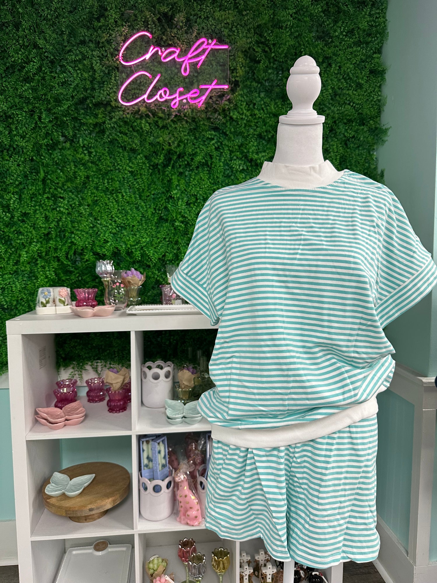 Barefoot Ladies Teal Striped Short Set