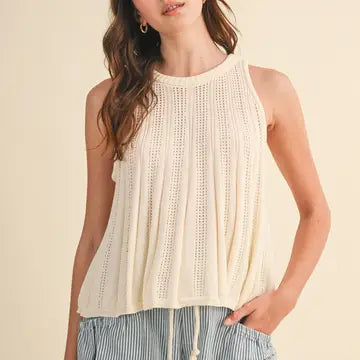 &MERCI Sleeveless Pointelle Sweater Knit Tank
