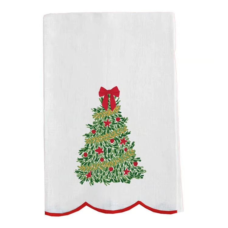 Mary Square Tea Towel Traditional Tree Embroidered