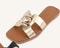 Gold Faux Leather Chic Buckle Slip On Flat Slide Sandals