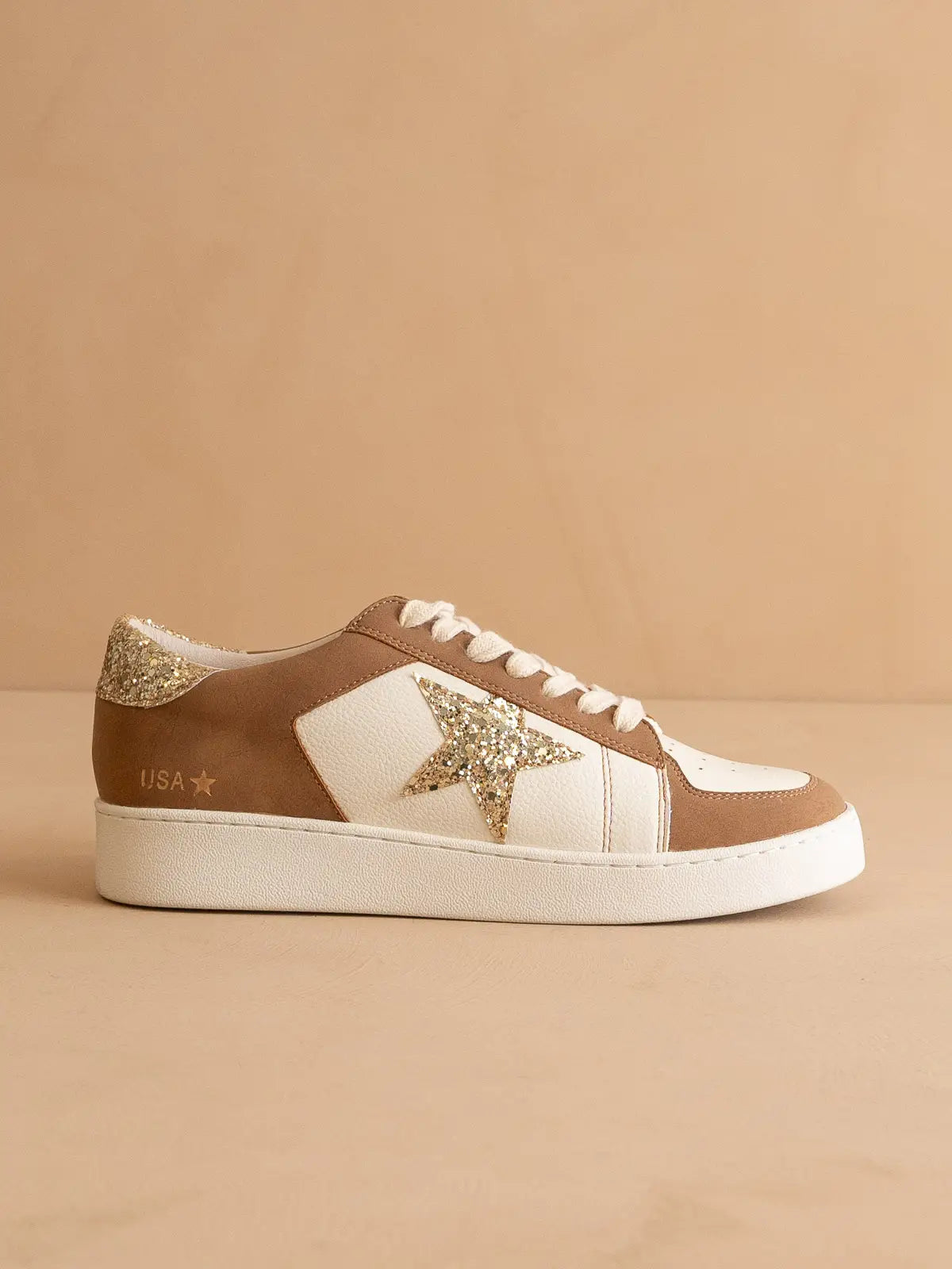 The Liberty | Camel Glitter Star Sneaker