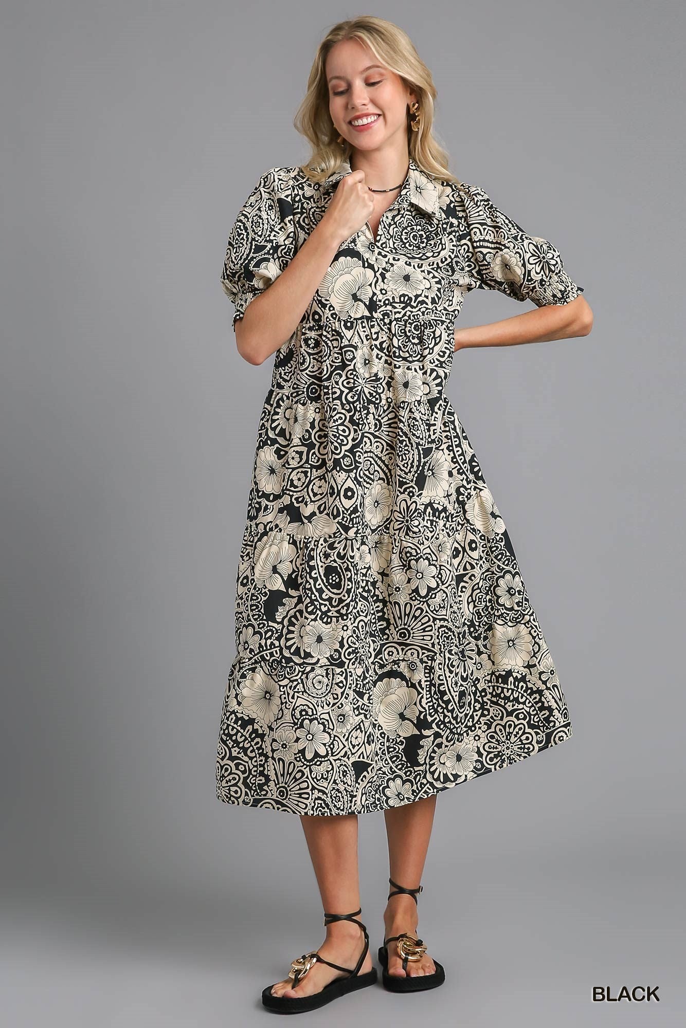 UMGEE Vintage Garden Shift Dress in Black