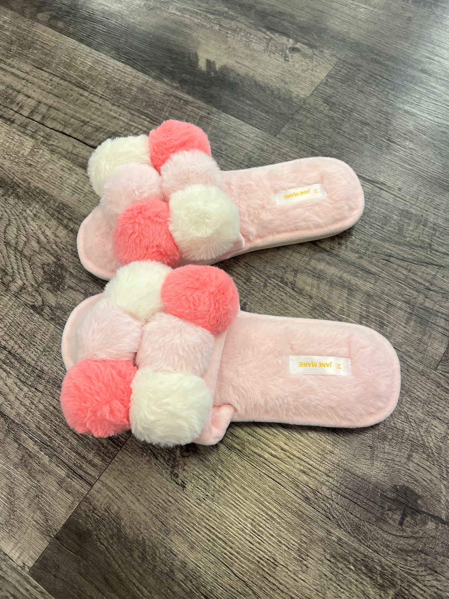 Jane Marie Pink Pom Open Toe Slippers
