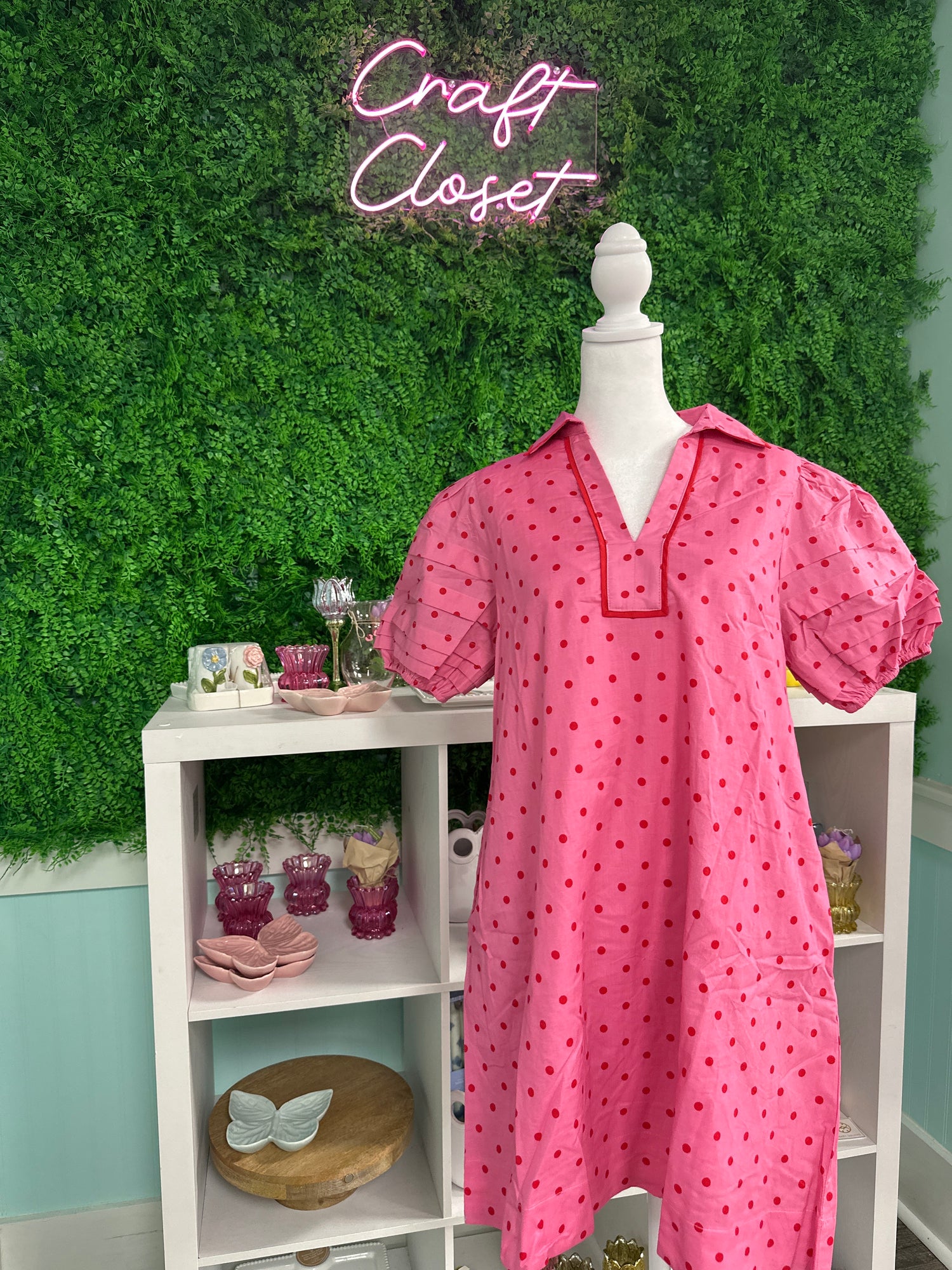 ENTRO Polka Dot Mini Dress In Pink