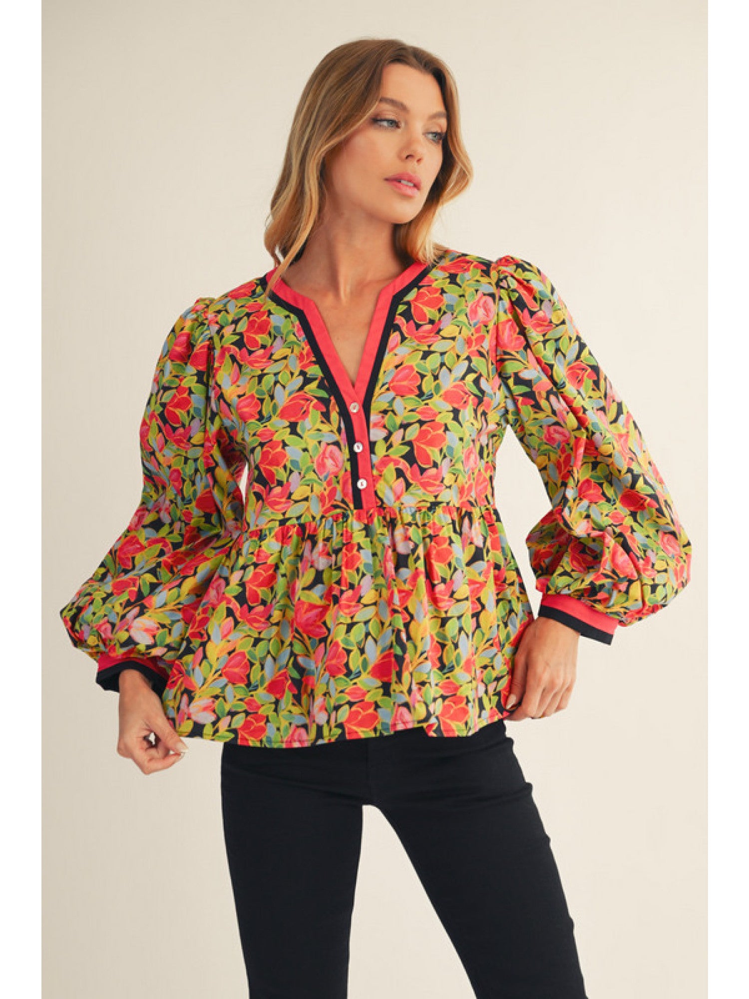 Jodifl Long Sleeve Peplum Top In Black