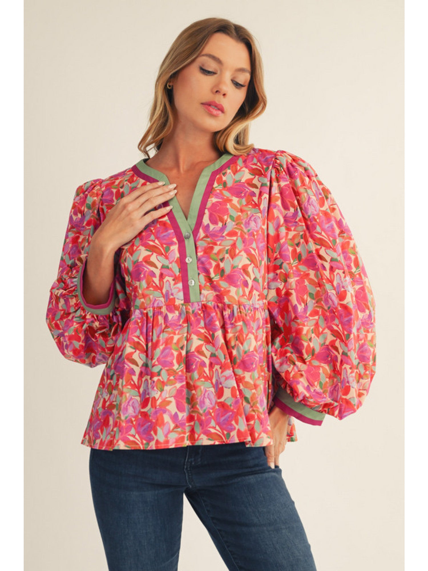 Jodifl Long Sleeve Peplum Top In Cream