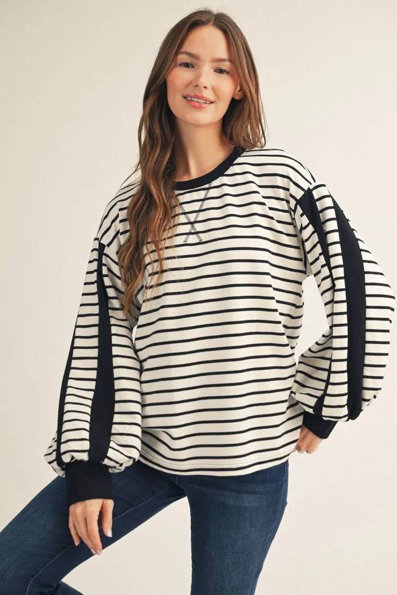Jodifl Long Sleeve Striped Top In Black & White