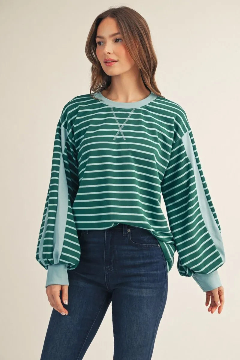 Jodifl Long Sleeve Striped Top In Hunter Green