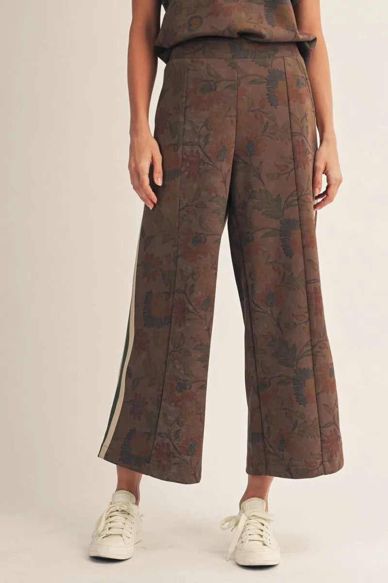 Jodifl Elastic Waist Floral Pant In Brown *COMING SOON*