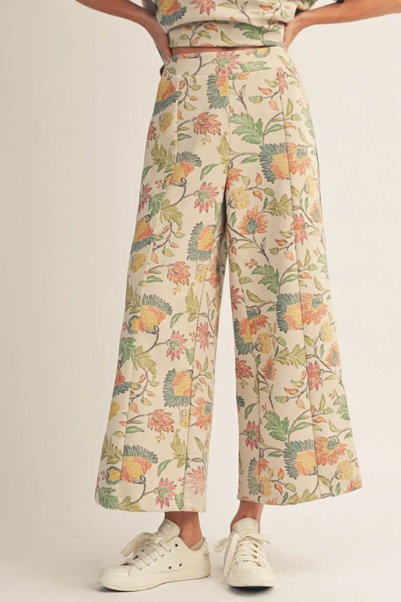 Jodifl Elastic Waist Floral Pant In Ecru *COMING SOON*