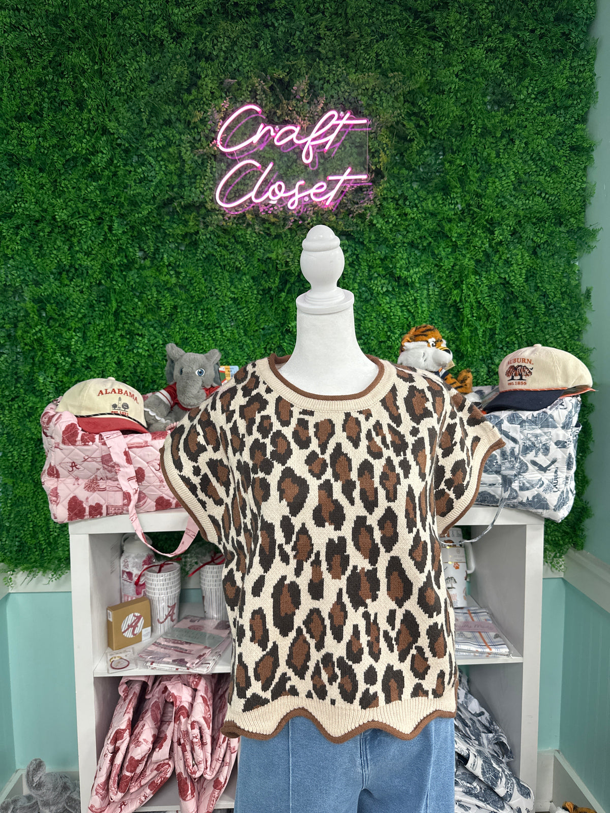 She + Sky Leopard Print Top In Stone