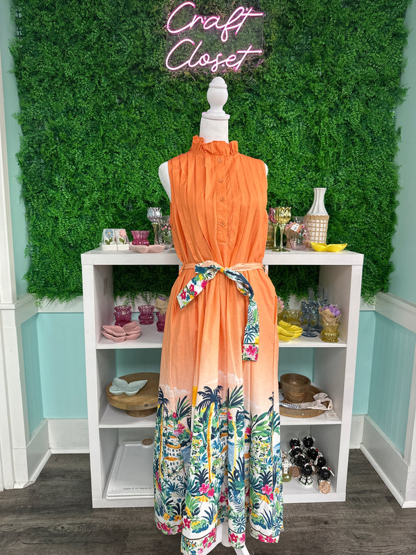 Entro Scenic Print Midi Dress In Papaya *FINAL SALE*