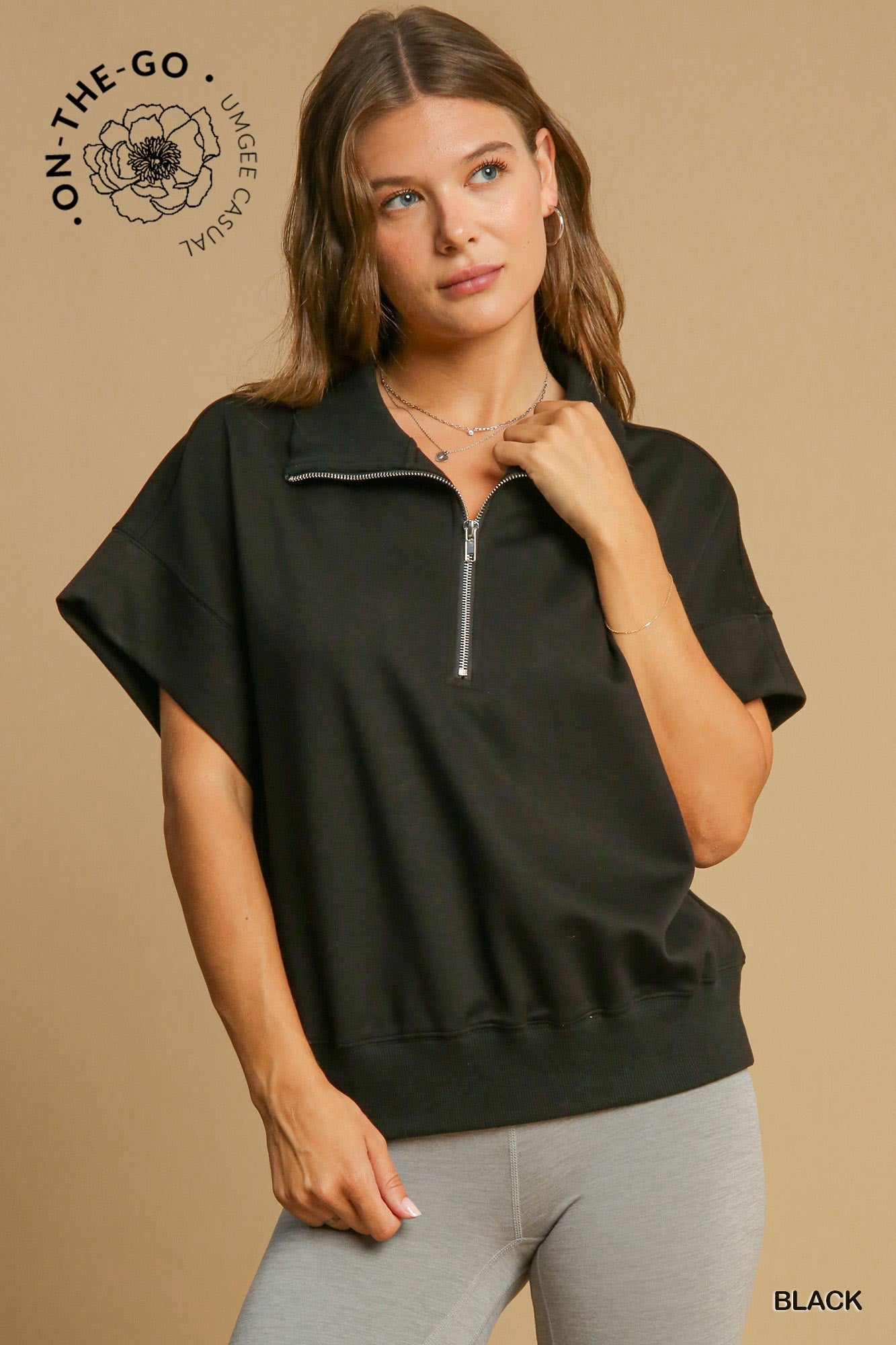 Umgee Luxeknit Relaxed Half Zip Pullover In Black *COMING SOON*