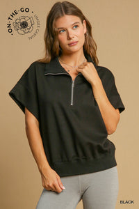 Umgee Luxeknit Relaxed Half Zip Pullover In Black *COMING SOON*