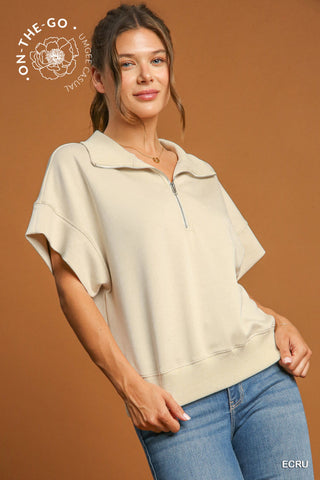 Umgee Luxeknit Relaxed Half Zip Pullover In Ecru *COMING SOON*