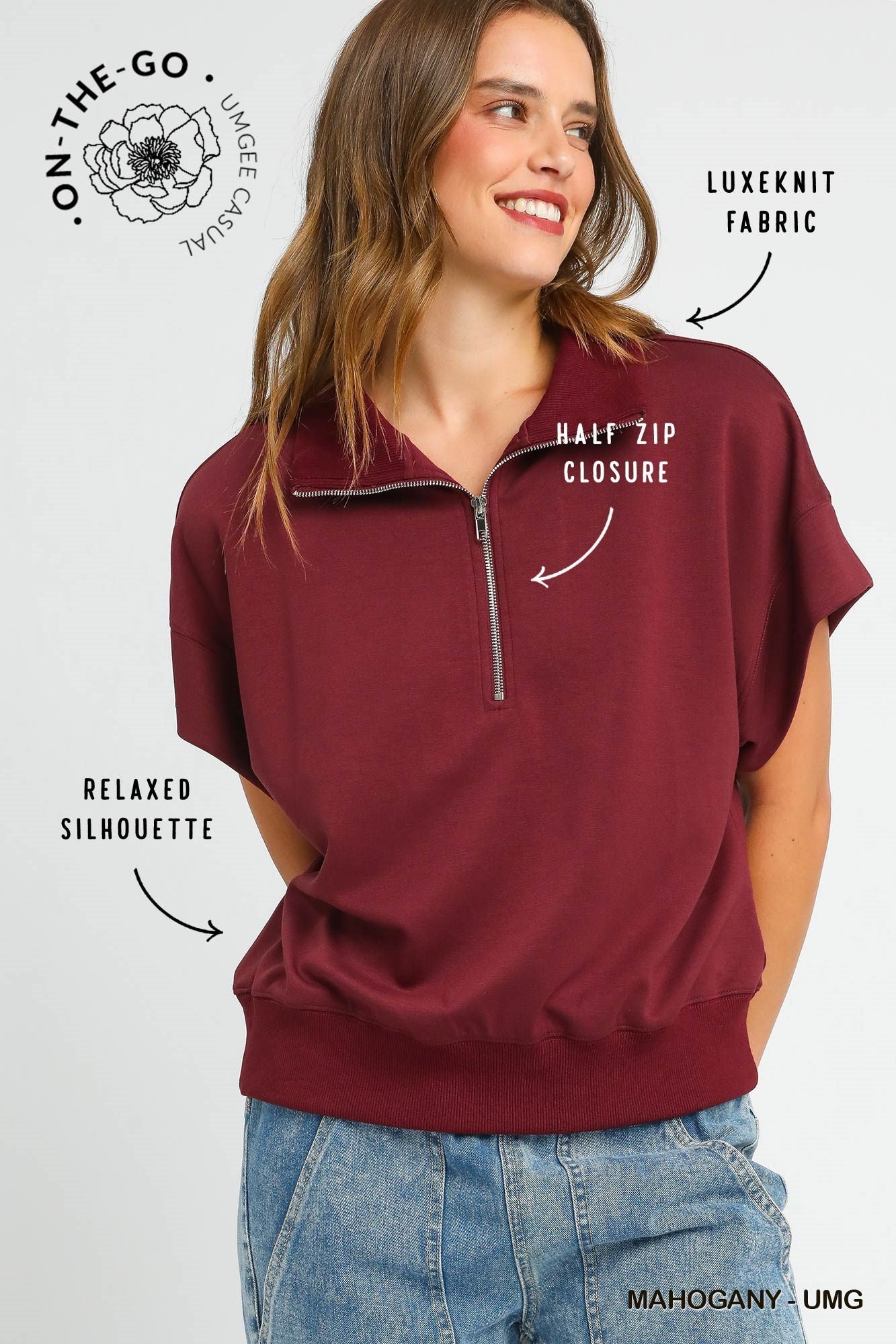 Umgee Luxeknit Half Zip Pullover In Mahogany