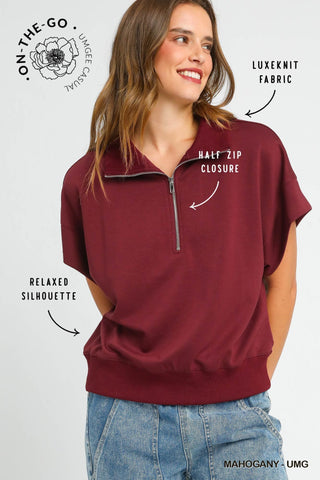 Umgee Luxeknit Half Zip Pullover In Mahogany