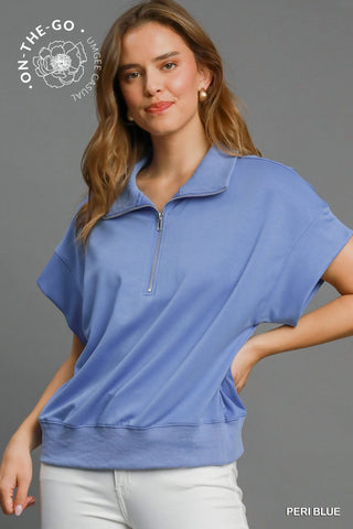 UMGEE Half Zip Luxeknit Pullover in Peri Blue