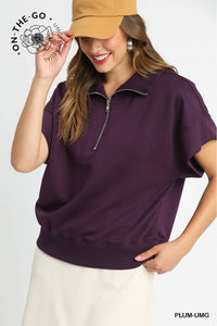 Umgee Luxeknit Half Zip Pullover In Plum