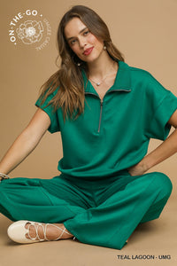 Umgee Luxeknit Half Zip Pullover In Teal