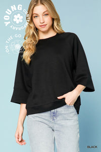 Umgee Luxeknit 3/4 Sleeve Drop Shoulder Top In Black *COMING SOON*