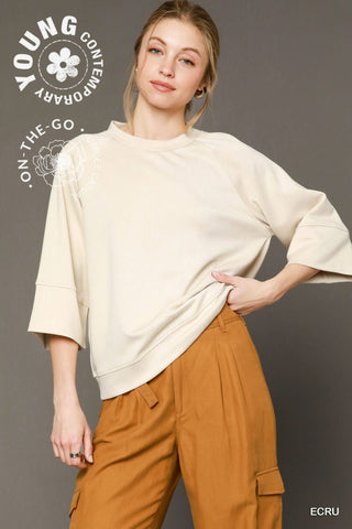 UMGEE 3/4 Sleeve Drop Shoulder Top In Ecru *COMING SOON*