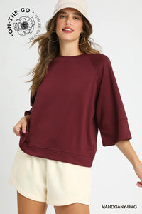 Umgee 3/4 Sleeve LuxKnit Drop Shoulder Top In Mahogany *COMING SOON*