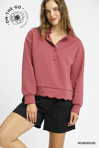 Umgee Luxeknit Scallop Hem Pullover In Rosewood *COMING SOON*